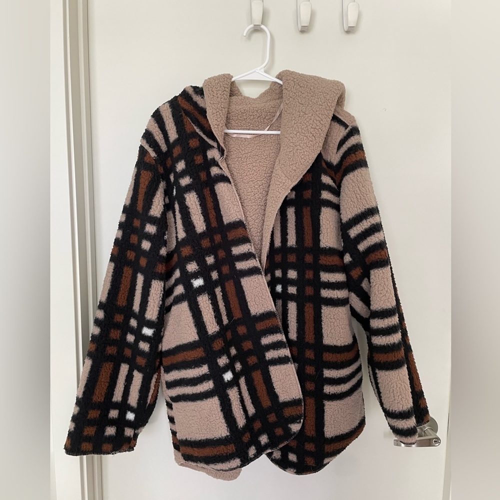 Plaid Sherpa Hooded Jacket